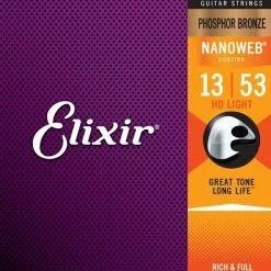 Empire Guitars Elixir 16182 Nanoweb Phosphor Bronze Acoustic Guitar Strings - HD Light (13-53) Accessories