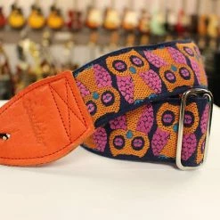 Empire Guitars Accessories Souldier Guitar Strap Owls Orange W/ Orange Leather Ends *Free Shipping In The USA*
