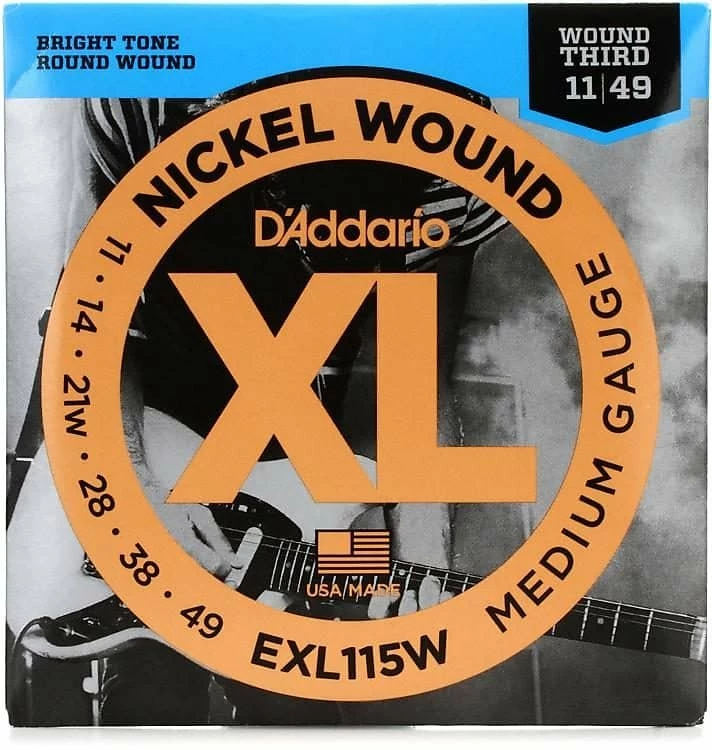 Empire Guitars Accessories D'Addario EXL115w Nickel Wound Electric Guitar Strings, 11-49 Gauge Wound 3rd