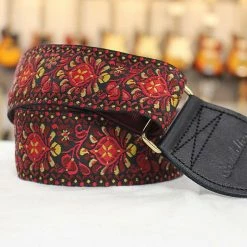 Empire Guitars Souldier Hendrix Maroon Guitar Strap With Black Leather Ends Gold Hardware*Free Shipping In The USA* Accessories