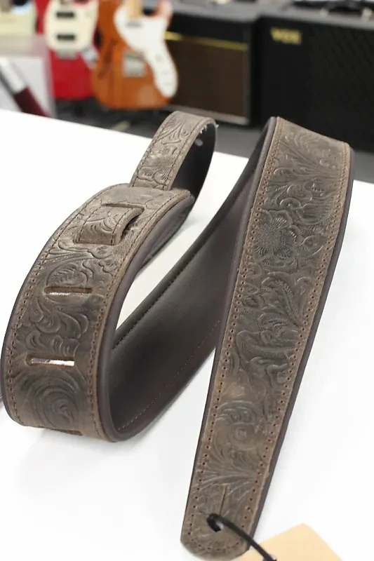 LM Products LM Premier Leather Guitar Strap Brown Western Tooled PM-13 *Free Shipping In The USA* Accessories