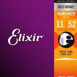 Empire Guitars Elixir 11027 Nanoweb 80/20 Bronze Acoustic Guitar Strings - Custom Light (11-52) Accessories
