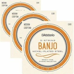 Empire Guitars D'Addario EJ61 5-String Nickel Medium Banjo Strings-3 Packs *Free Shipping In The USA* Accessories