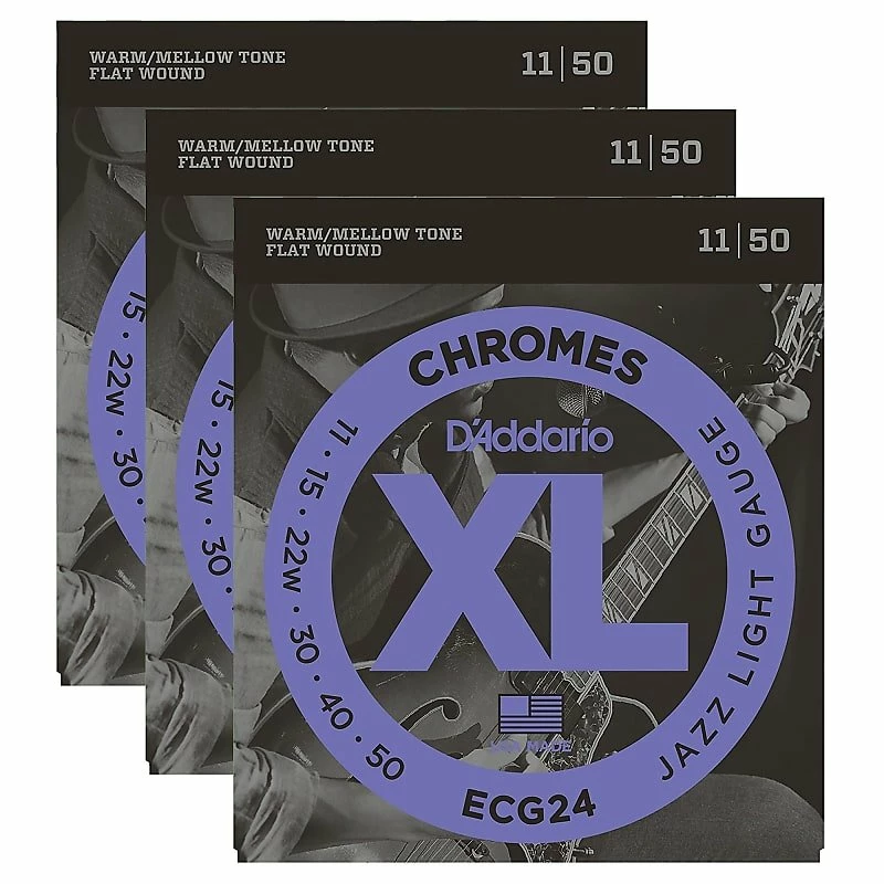 Empire Guitars Accessories D'Addario ECG24 XL Chromes Flatwound Electric Guitar Strings, 11-50, 3 Packs *Free Shipping In The US*