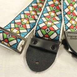Empire Guitars Souldier Guitar Strap Vintage Stained Glass Blue W/ Black Leather Ends *Free Shipping In The USA*