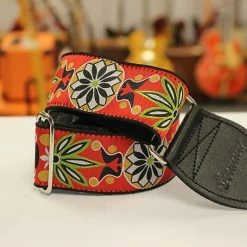 Empire Guitars Souldier Guitar Strap Daisy Red W/ Black Leather Ends *Free Shipping In The USA* Accessories