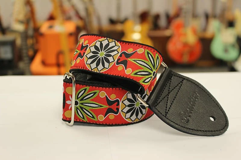 Empire Guitars Souldier Guitar Strap Daisy Red W/ Black Leather Ends *Free Shipping In The USA* Accessories