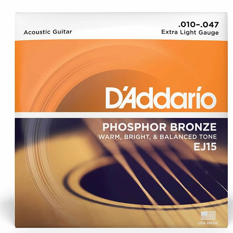 Empire Guitars Accessories D'Addario EJ15 Phosphor Bronze Acoustic Guitar Strings, Extra Light Gauge