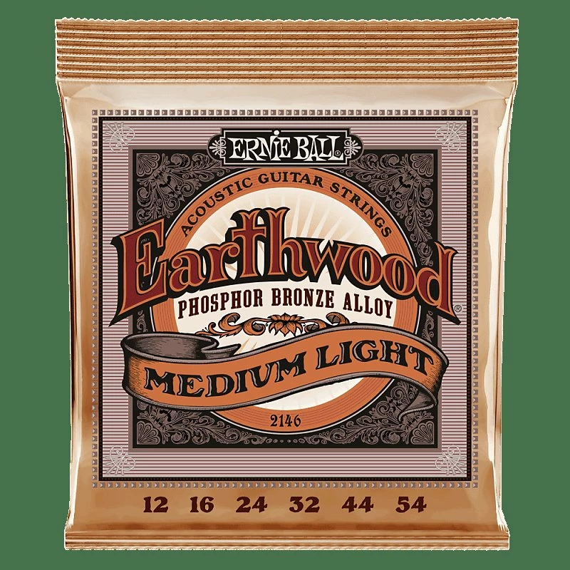 Empire Guitars Ernie Ball Phosphor Bronze Medium Light Earthwood Acoustic Guitar Strings (12-54) PO2146 Accessories