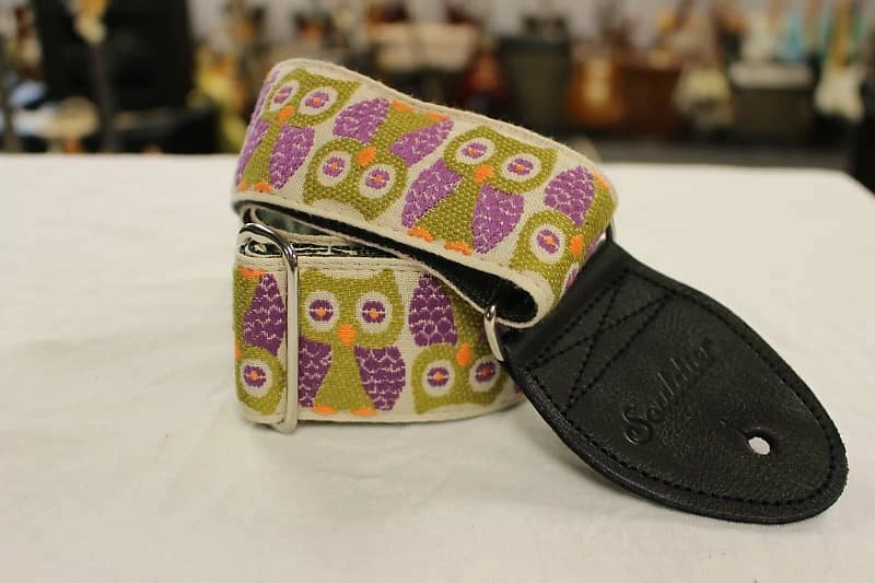Empire Guitars Souldier Guitar Strap Owls Purple W/ Black Leather Ends *Free Shipping In The USA*