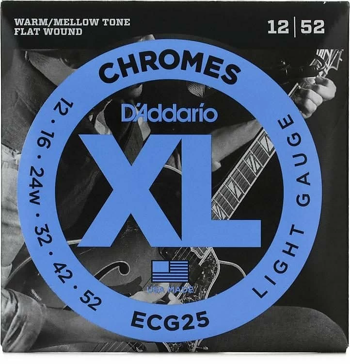 Empire Guitars D'Addario ECG25 XL Chromes Flatwound Electric Guitar Strings, Light Gauge Standard